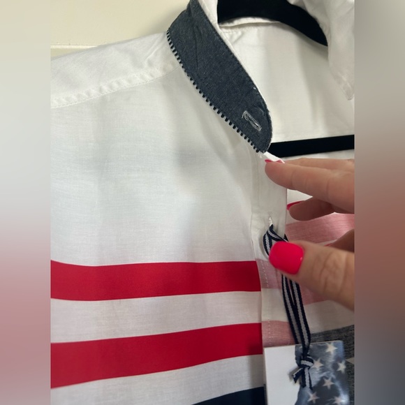 Free Planet  Mens White Button Front Shirt American Flag - Picture 12 of 15